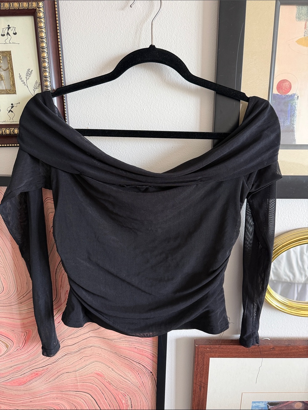 Women’s Black Off-Shoulder Long Sleeve Top